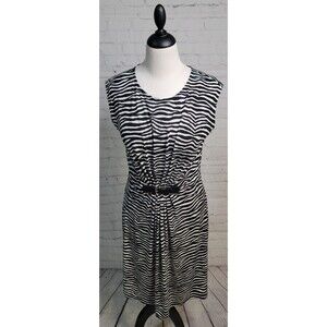 Michael Kors Zebra Dress Sz Sm Sleeveless Cinch Waist Knee Length Career Zip Up